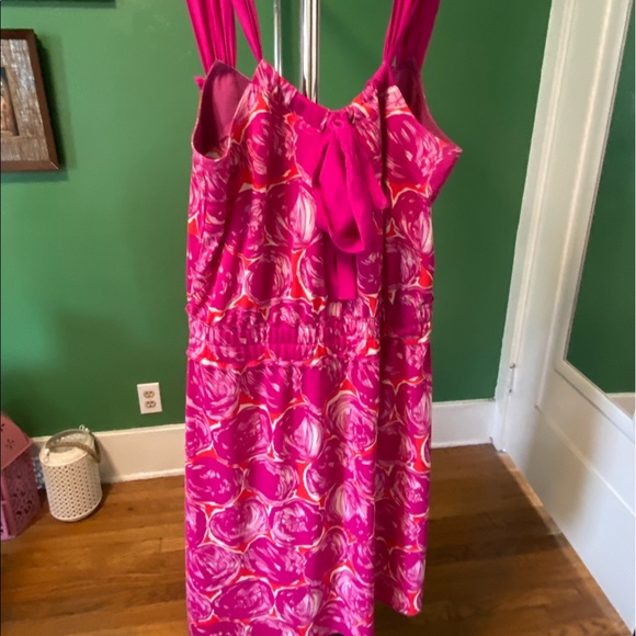 Adorable & Versatile Magenta Pink 🌸Floral Strapless Neck Tie Tory Burch Dress - Picture 8 of 15